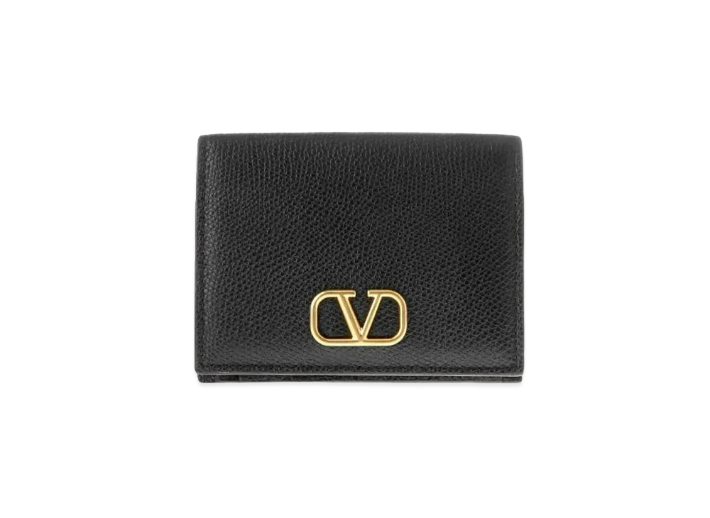 Valentino Vlogo Signature Grainy Calfskin Compact Wallet "Black"