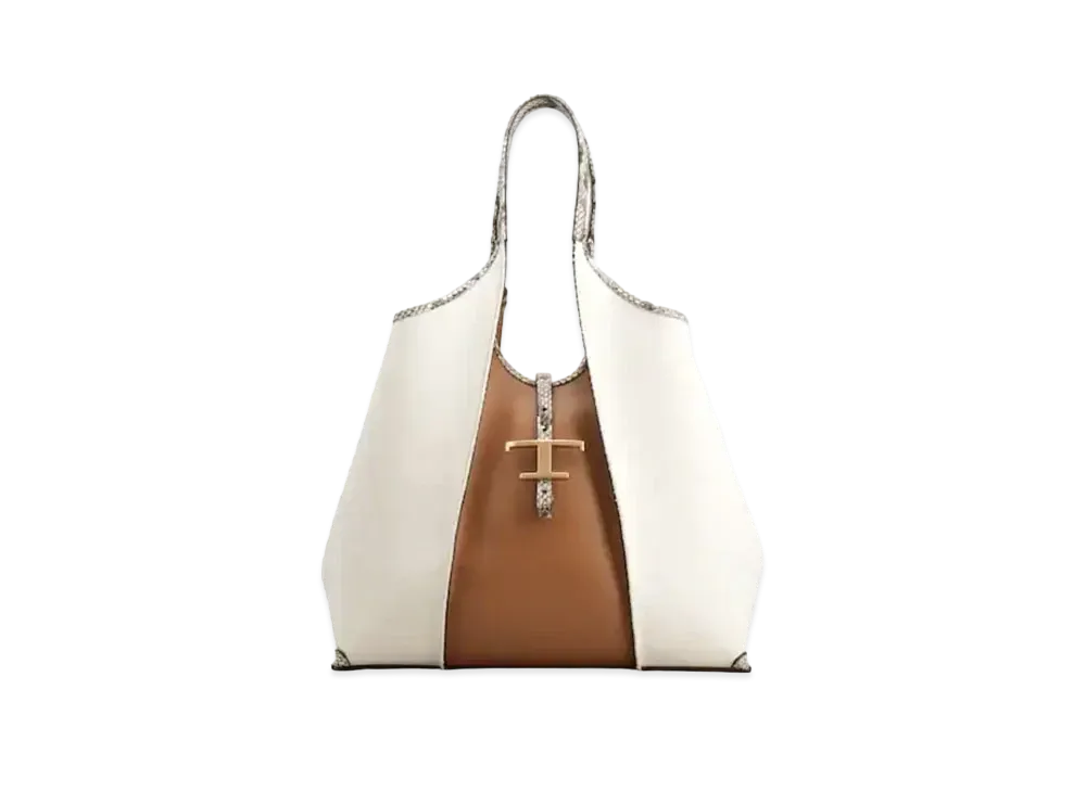 TOD'S Timeless Canvas & Leather Shopping Bag Medium "Beige/Brown"