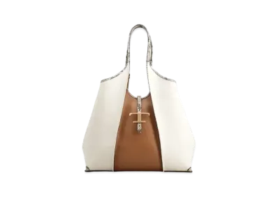 TOD'S Timeless Canvas & Leather Shopping Bag Medium "Beige/Brown"