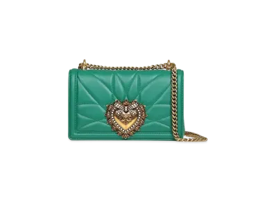 Dolce&Gabbana Devotion Bag Medium Size Matrasse Nappa Leather "Green"