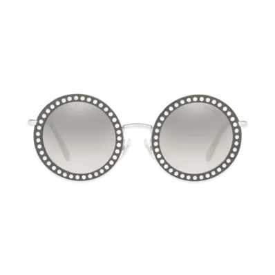 MIU MIU Delis Sunglasses "Silver Mirror Dark Gray/Light Blue Gradient Lens"