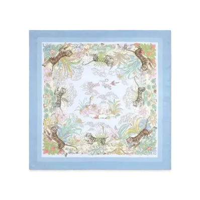 GUCCI Tiger Silk Scarf "Light Blue"