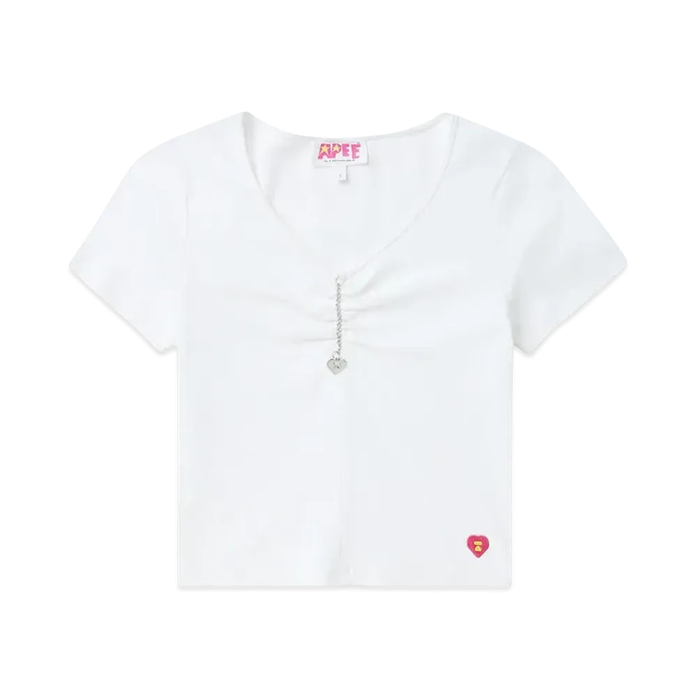 A BATHING APE Chain Detail V Neck Top "White"