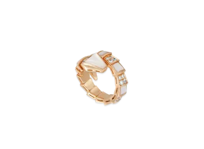 BVLGARI Serpenti Viper Ring Pave Diamond Mother of Pearl "White"