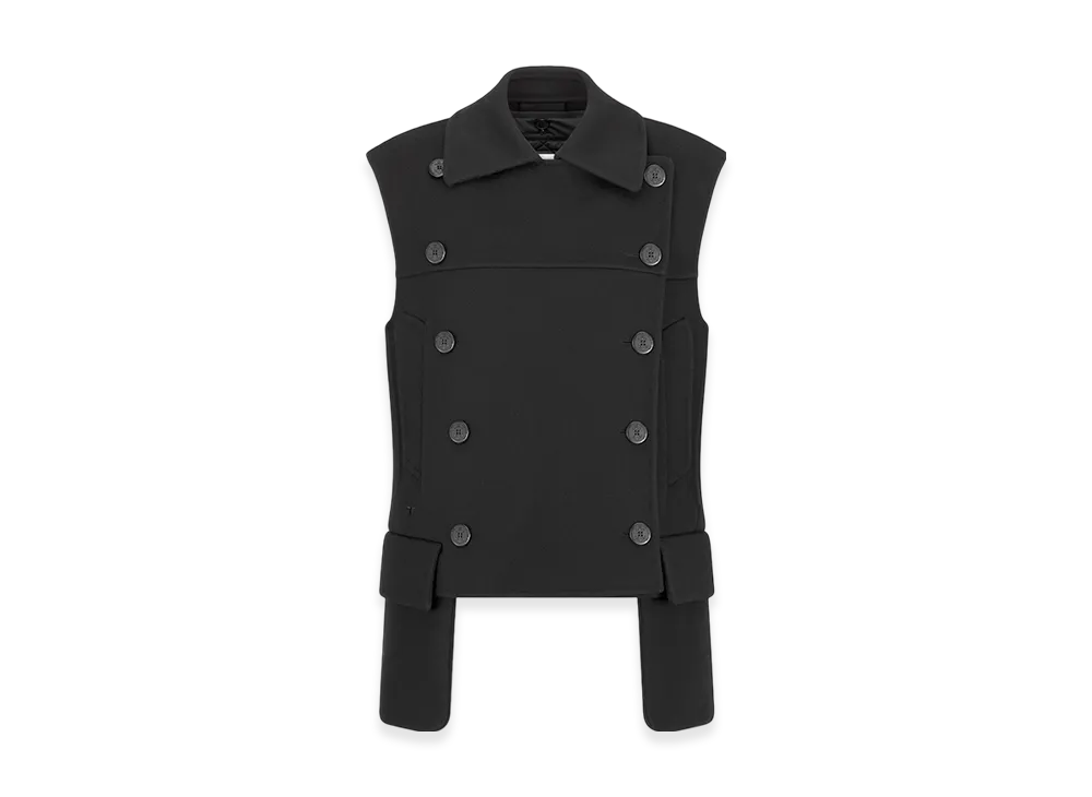 Dior Women's Sleeveless Peacoat Double Sided Virgin Wool Cashmere Felt "Black"