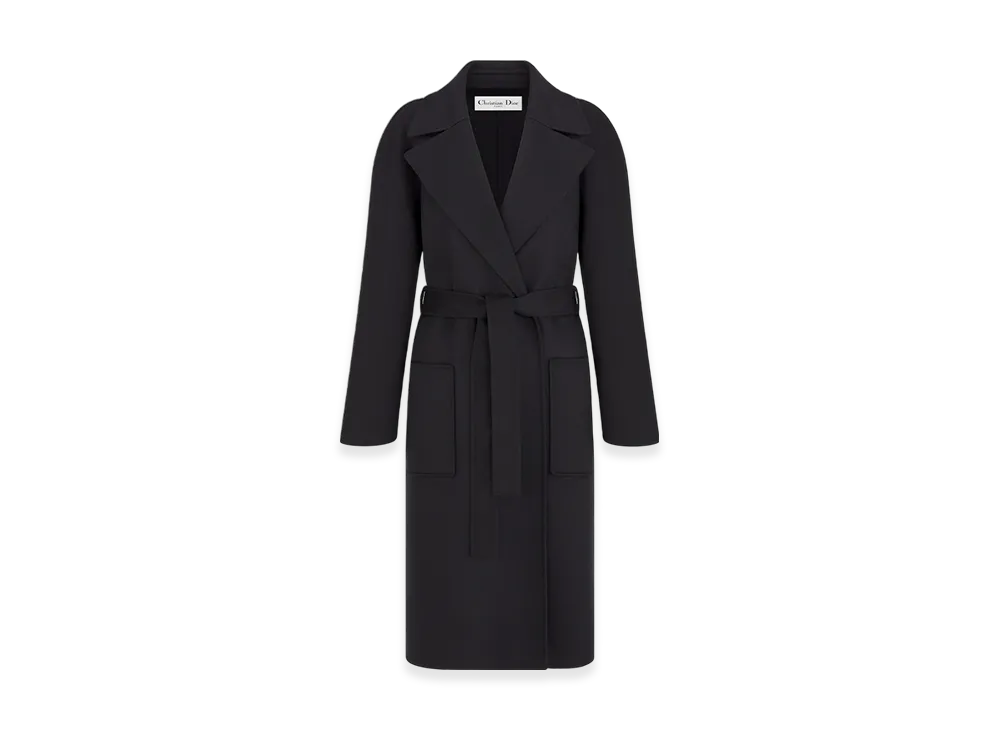 Dior Women's Coat with Belt Double Sided Technical Wool Felt "Black"