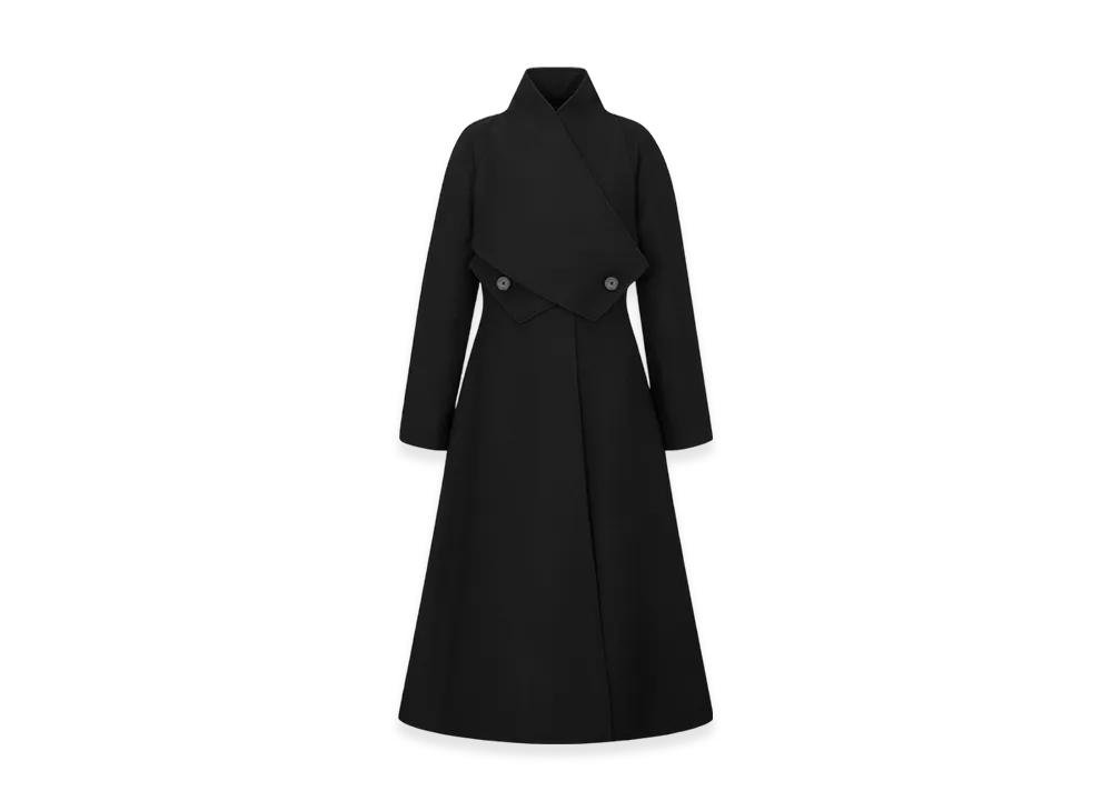 Dior Women's Coat with Criss Cross Collar Double Sided Technical Wool Felt "Black"