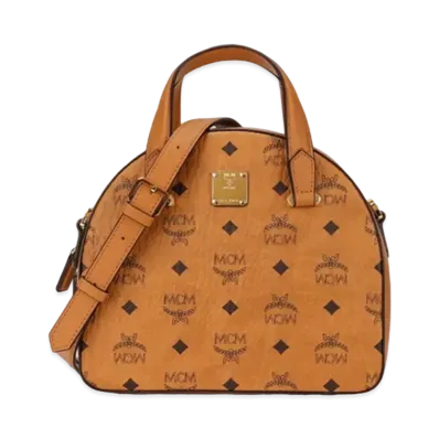 MCM Aren Half Moon Tote In Visetos Original "Cognac"