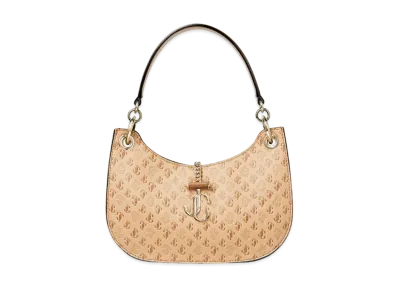 Jimmy Choo Varenne Hobo/S JC Logo Pattern And Leather Hobo Handbag With JC Logo "Caramel"