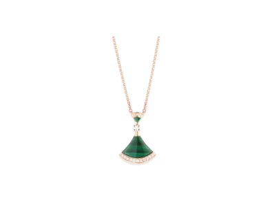 BVLGARI Divas' Dream Necklace With Pave Diamonds and Malachite "Pink Gold/Green"