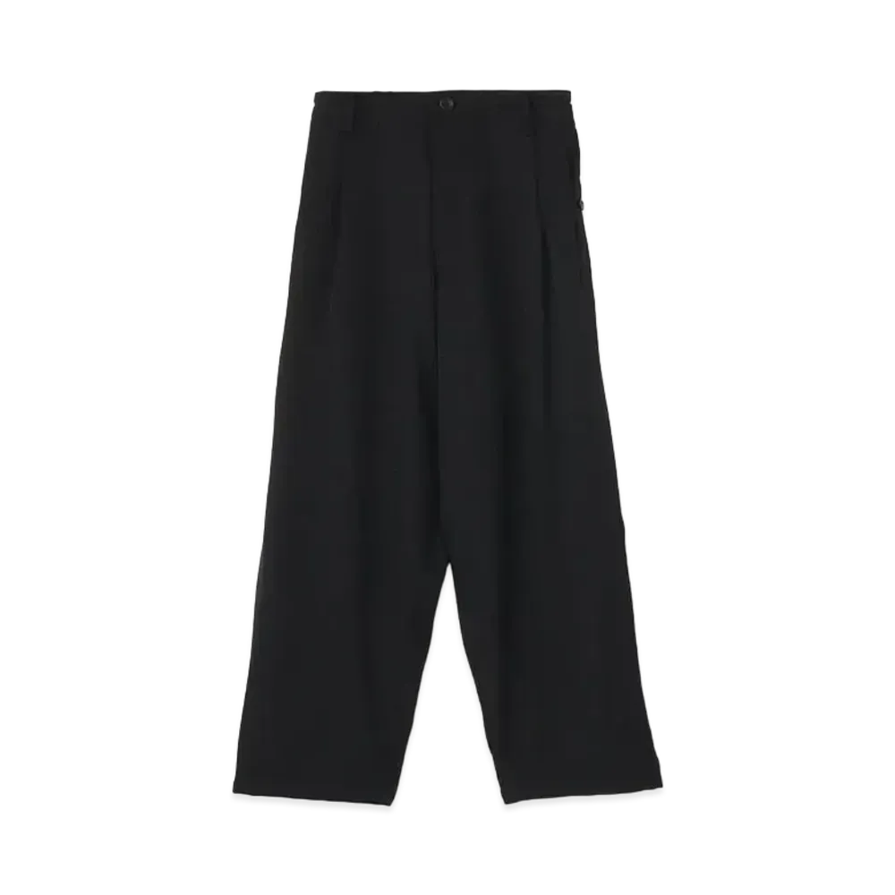 Yohji Yamamoto Pour Homme SIGNATURE EMBROIDERY 2TUCK STRING PANTS "Black"