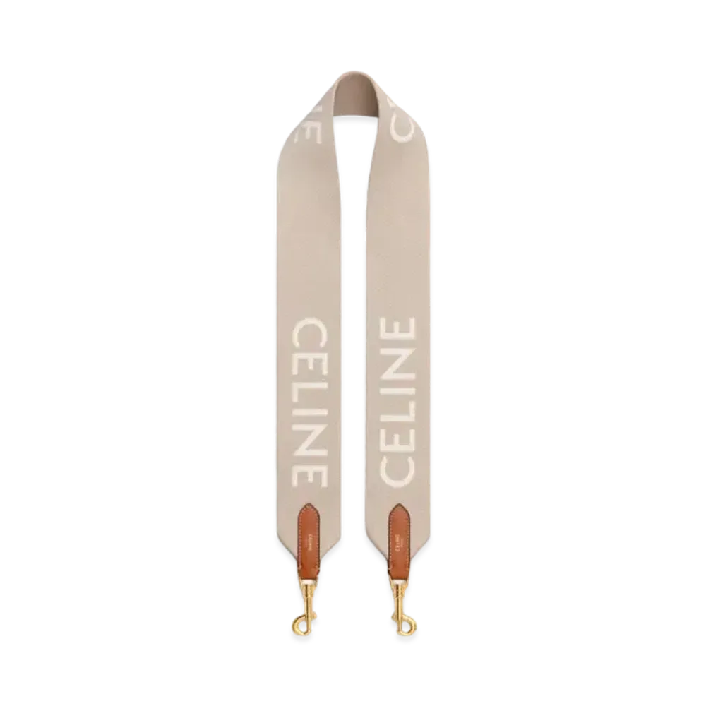 CELINE Long Strap In Wool With Celine Jacquard "Beige/White"