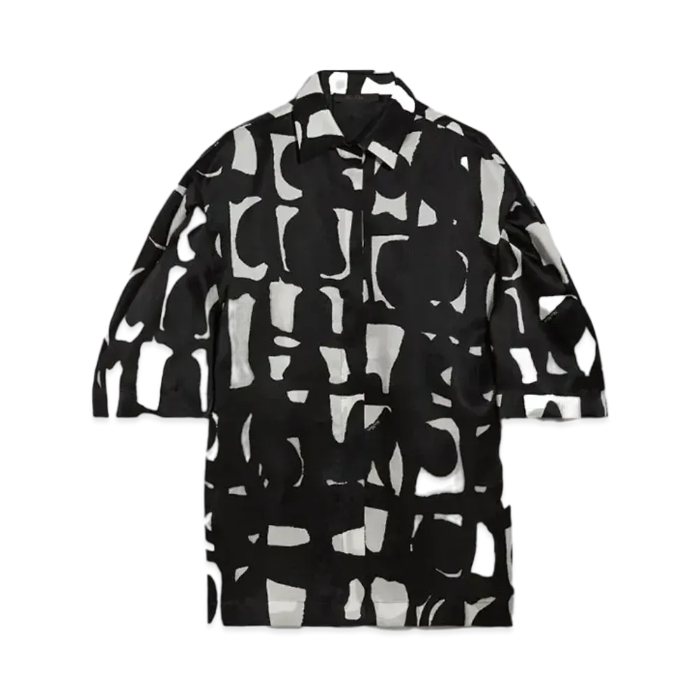 Max Mara Carella Silk Organza Print Shirt "White/Black"