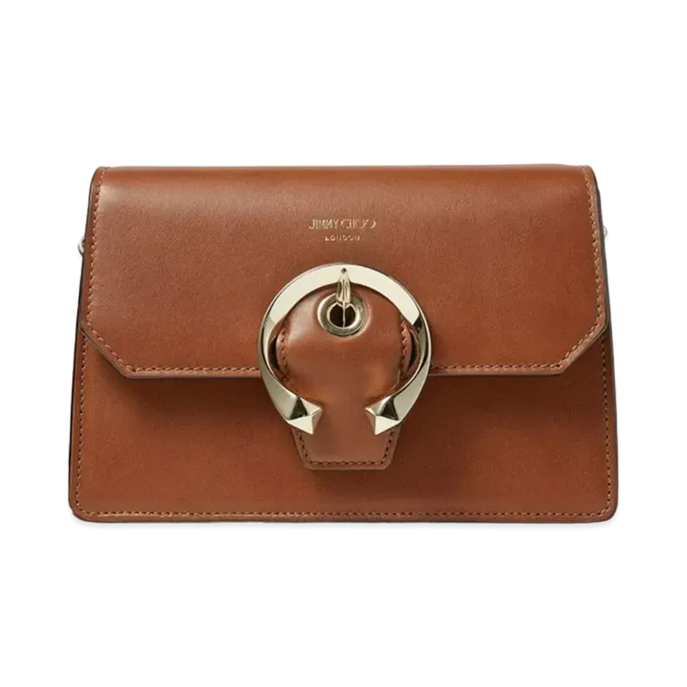 Jimmy Choo Madeline Crossbody Vegetable Leather Crossbody Bag With Metal Handle "Light Gold/Dark Tan"