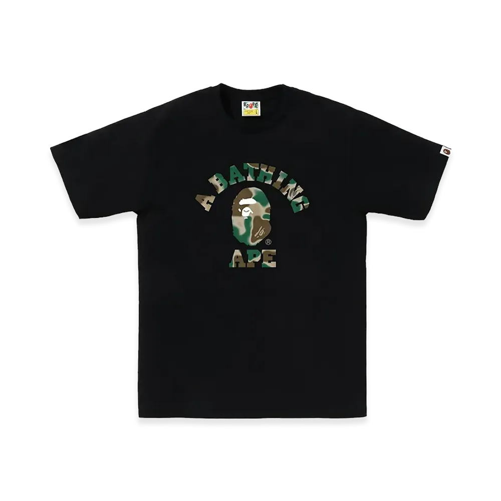 A BATHING APE Liquid Camo College Tee "Black/Olivedrab"