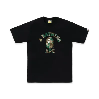 A BATHING APE Liquid Camo College Tee "Black/Olivedrab"