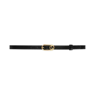 GUCCI Thin Belt with Round Interlocking G "Black"