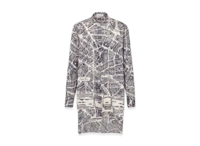 Dior Women's Long Blouse Voile Plan Paris Motif "White/Navy Blue"