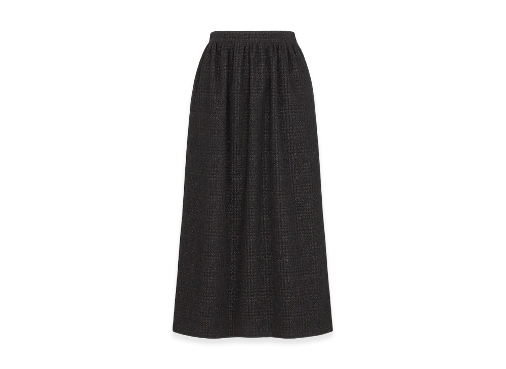 Dior Women's Mid-Length Straight-Cut Skirt Technical Wool Tweed Prince Of Wales Motif "Black"