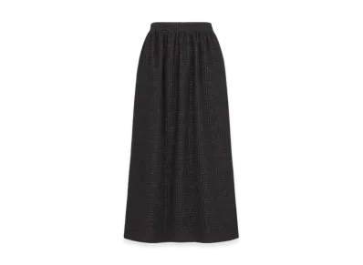 Dior Women's Mid-Length Straight-Cut Skirt Technical Wool Tweed Prince Of Wales Motif "Black"