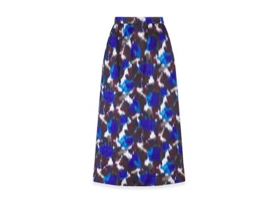 Dior Women's Mid-Length Straight-Cut Skirt Silk Roses Motif "Metallic Blue"