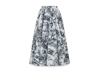 Dior Women's Flared Mid-Length Skirt Sauvage Chine Jacquard "Ecru/Blue"
