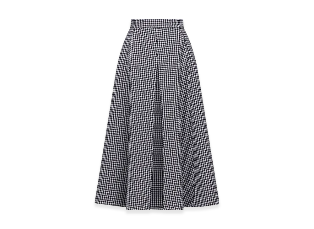 Dior Women's Mid-Length Skirt with Slit Houndstooth Wool "Black/White"