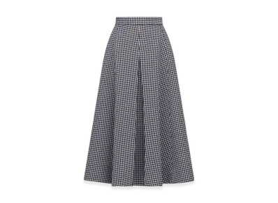Dior Women's Mid-Length Skirt with Slit Houndstooth Wool "Black/White"