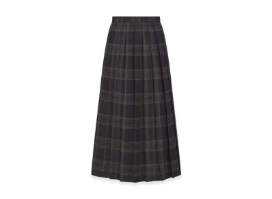 Dior Women's Pleated Long Skirt Check & Tartan Virgin Wool "Gray/Blue"