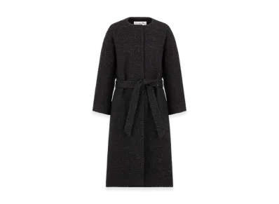 Dior Women's Coat with Belt Technical Wool Tweed "Metallic Black"