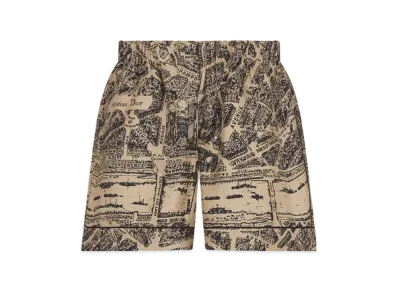 Dior Women's Shorts Silk Twill Plan Paris Motif "Beige/Black"