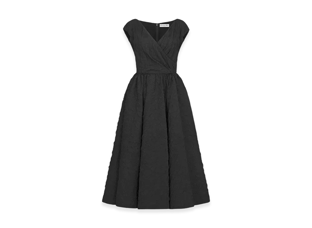 Dior Women's Flared Mid-Length Dress Cloque Technical Jacquard "Black"