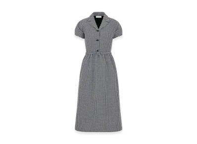 Dior Women's Regular-Fit Mid-Length Dress with Puff Sleeves Houndstooth Wool "Black/White"