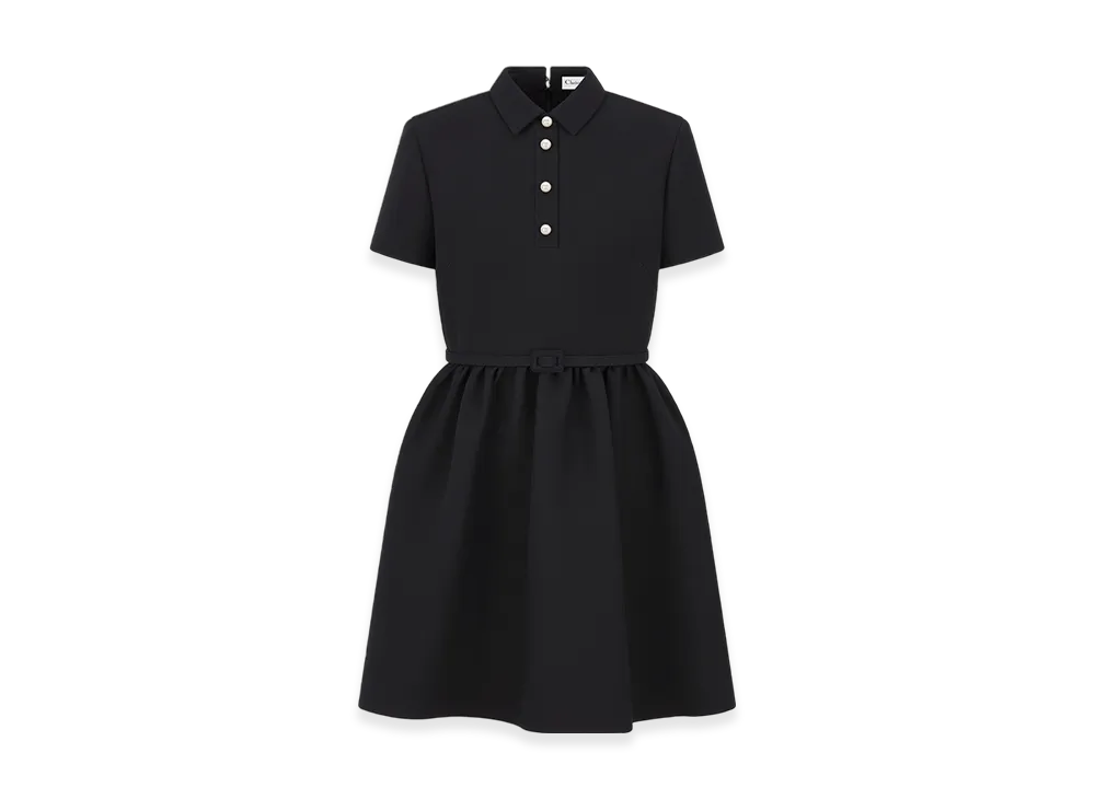 Dior Women's Short Belted Shirt Dress Wool Silk "Black"