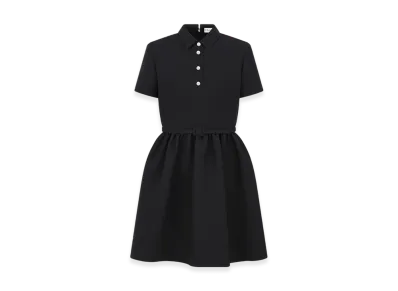 Dior Women's Short Belted Shirt Dress Wool Silk "Black"