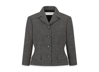 Dior Women's Fitted Jacket with Three-Quarter Sleeves Virgin Wool Tweed "Gray"