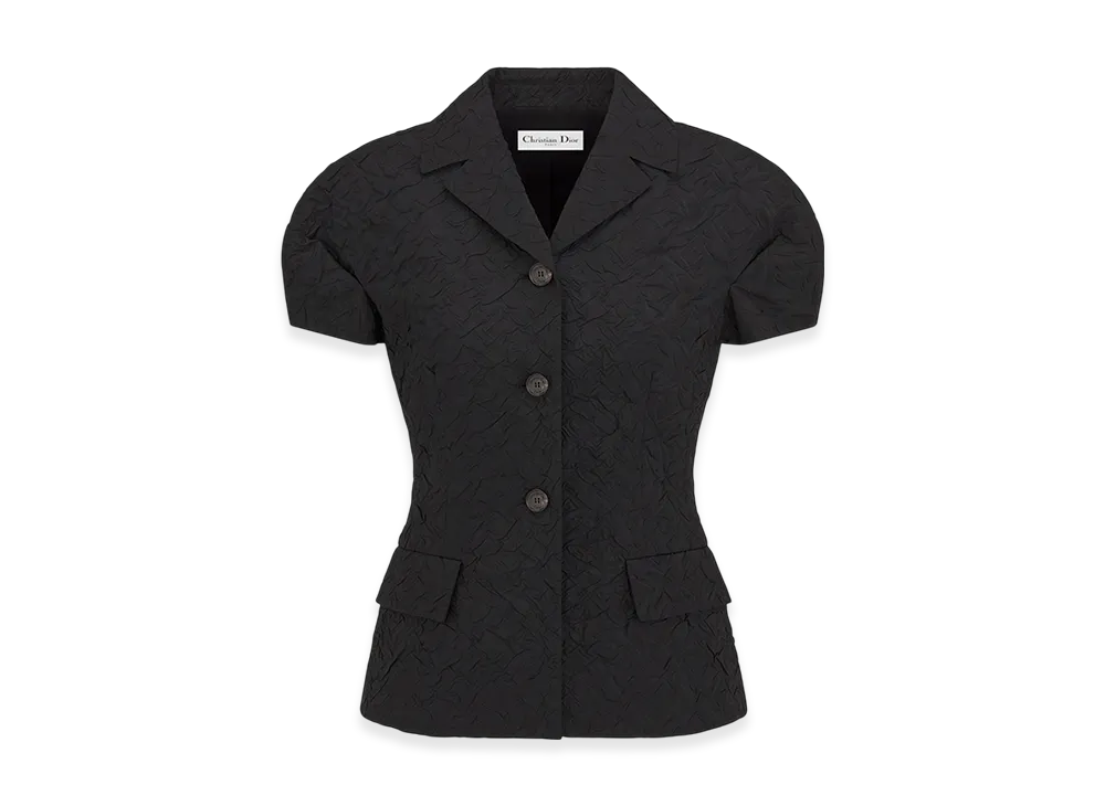 Dior Women's Fitted Jacket with Puff Sleeves Cloque Effect Technical Jacquard "Black"