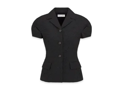 Dior Women's Fitted Jacket with Puff Sleeves Cloque Effect Technical Jacquard "Black"