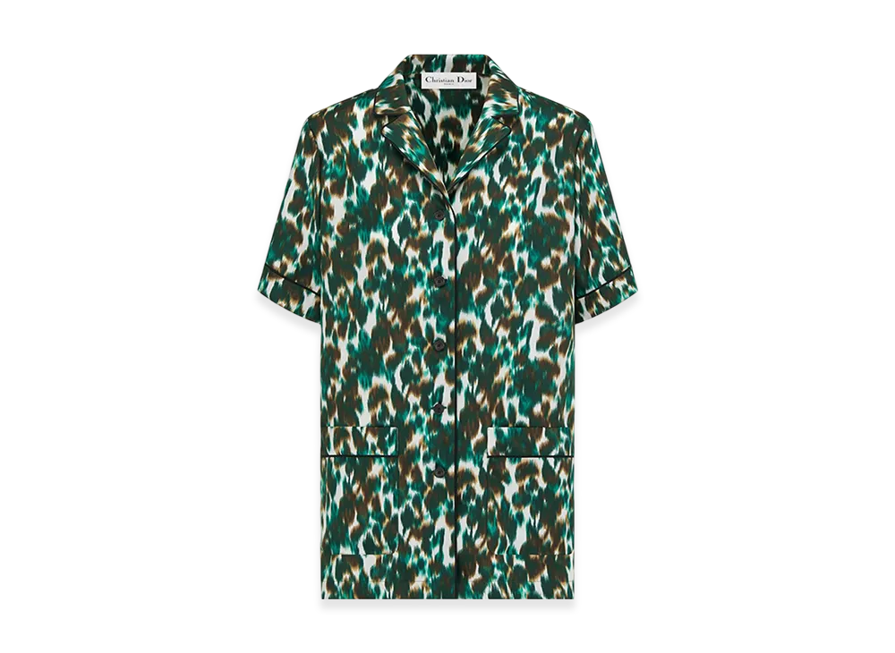 Dior Women's Short-Sleeved Shirt Wildior Silk Twill "Ivory/Green"