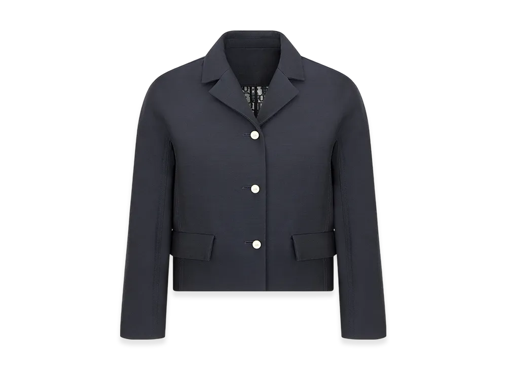 Dior Women's Cropped Jacket Silk Wool Twill "Navy Blue"