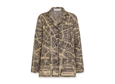 Dior Women's Chez Moi Shirt Silk Twill Plan Paris Motif "Beige/Black"