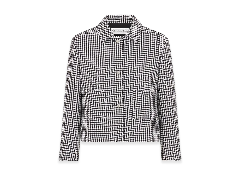 Dior Women's Cropped Jacket Houndstooth Wool "Black/White"