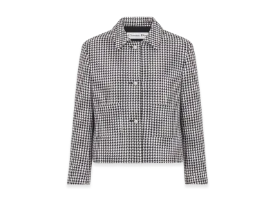 Dior Women's Cropped Jacket Houndstooth Wool "Black/White"