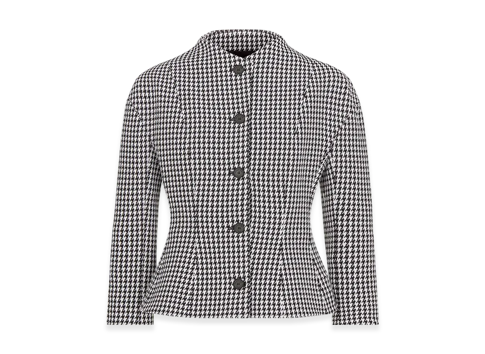 Dior Women's Fitted Jacket with Officer Collar Houndstooth Wool "Black/White"