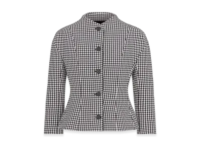 Dior Women's Fitted Jacket with Officer Collar Houndstooth Wool "Black/White"