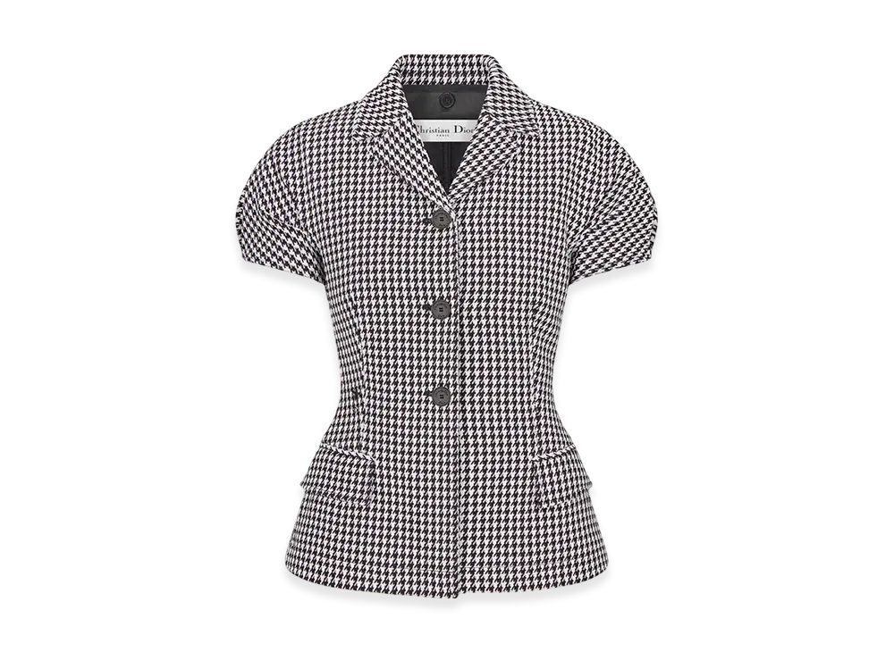 Dior Women's 2-In-1 Jacket with Puff Sleeves Houndstooth Wool "Black/White"