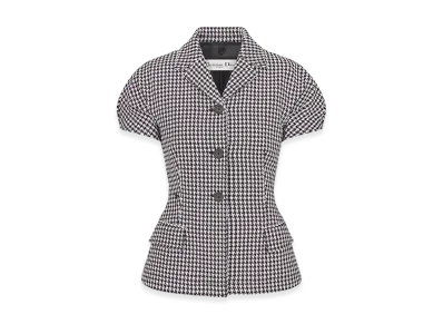 Dior Women's 2-In-1 Jacket with Puff Sleeves Houndstooth Wool "Black/White"