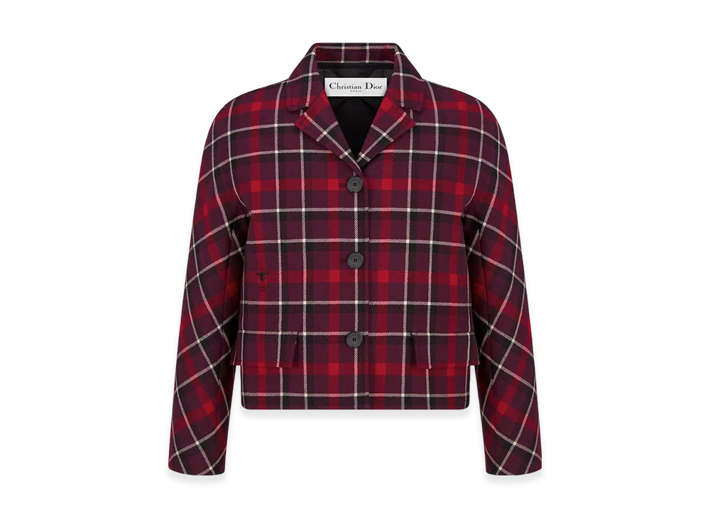 Dior Women's 2-In-1 Cropped Jacket Check & Tartan Virgin Wool "Red/Black/White"
