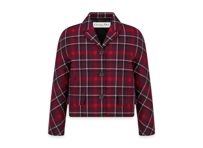 Dior Women's 2-In-1 Cropped Jacket Check & Tartan Virgin Wool "Red/Black/White"