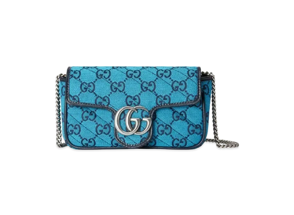 GUCCI GG Marmont Multicolour Super Mini Bag "Light Blue/Blue Canvas"